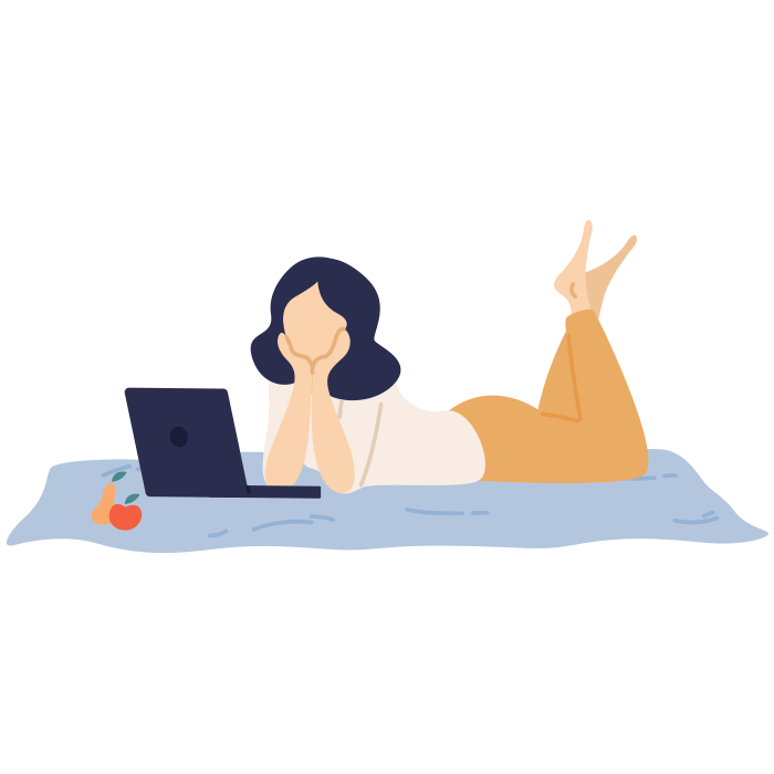 Illustration of girl laying on rug looking at laptop