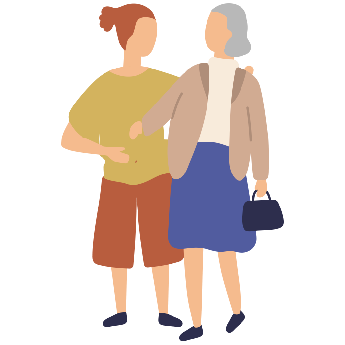 Illustration of younger woman holding an elderly woman