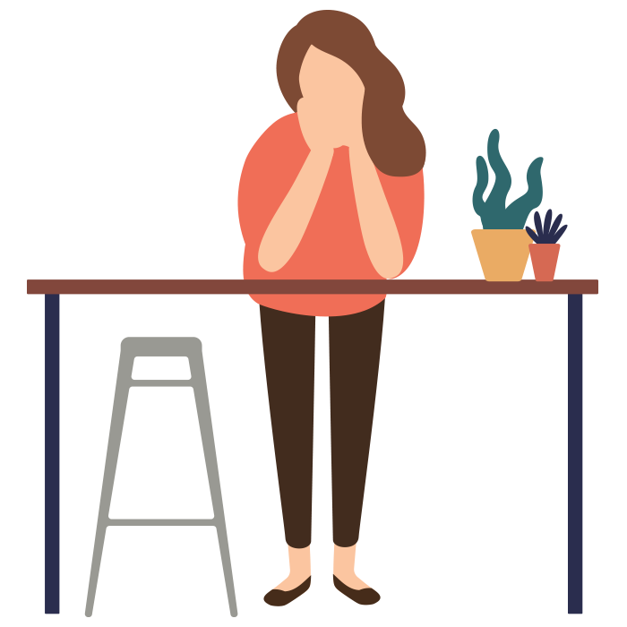 Illustration of woman leaning forwards on a table