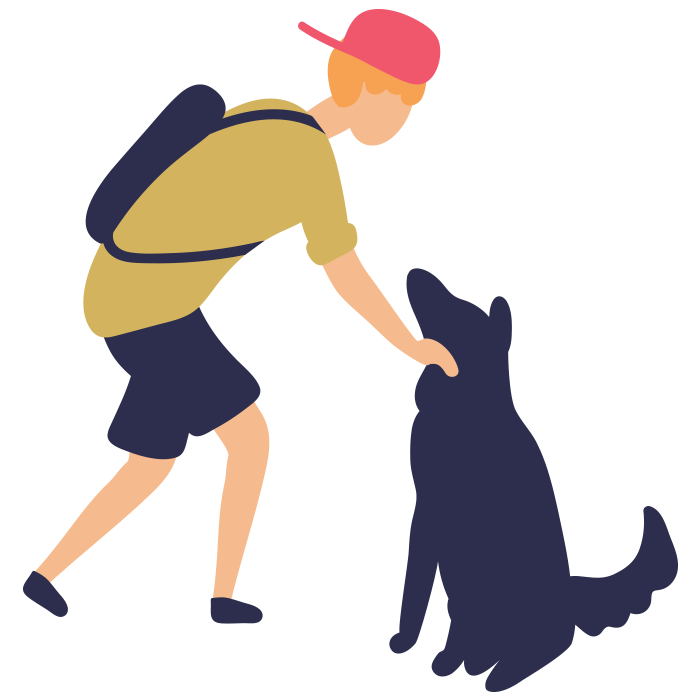 Illustration of young teen patting a dog
